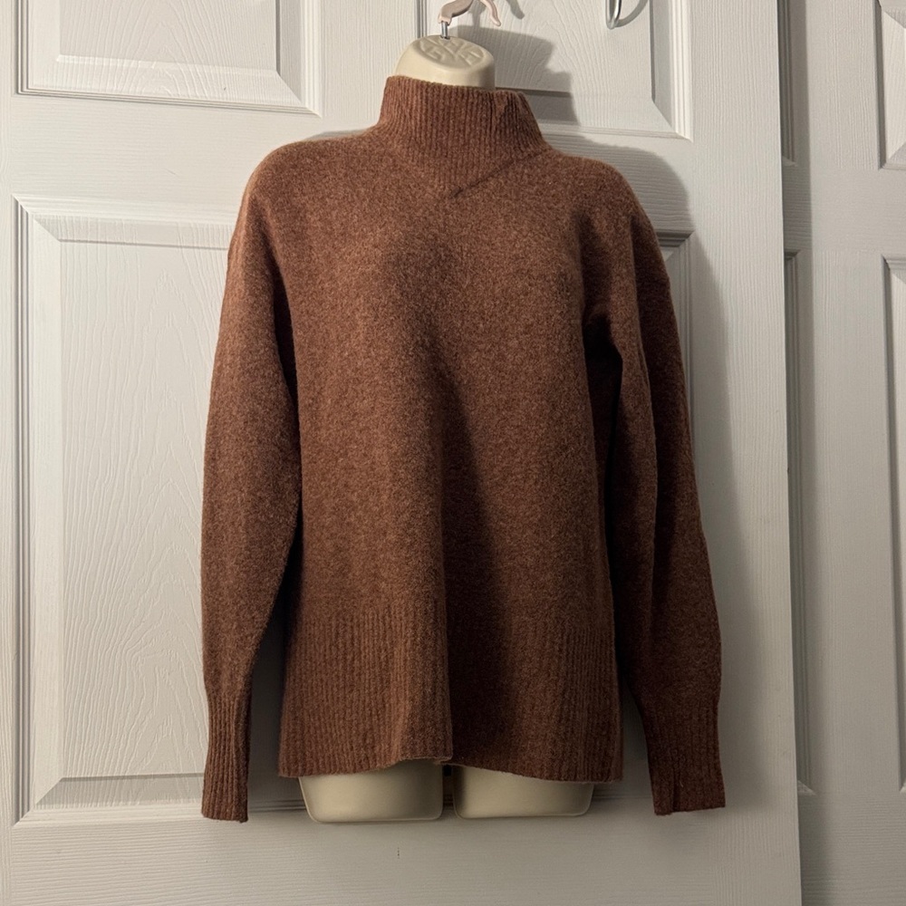 Everlane Wool/Yak Hair blend  knit Sweater Brown Reglan Mock Neck